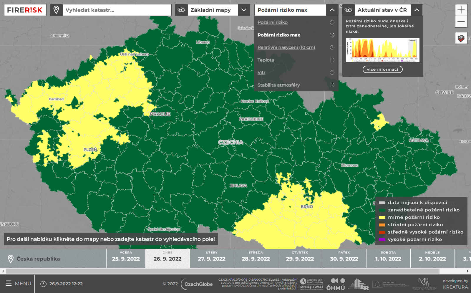 Aplikace FIRERISKprozradí pravděpodobnost požáru v lese po celé ČR