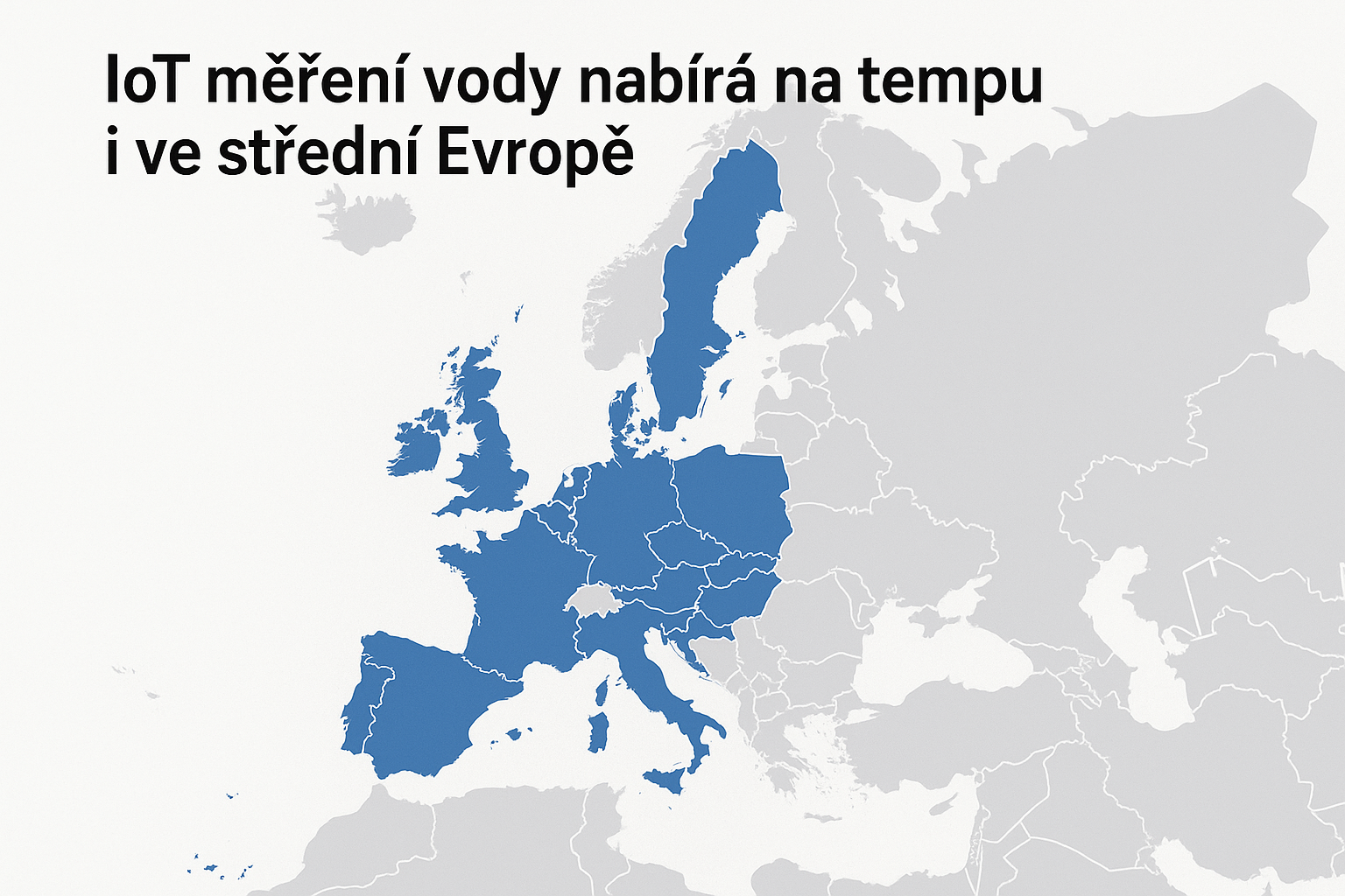 Mapa Evropských zemí s odečty vody přes IoT