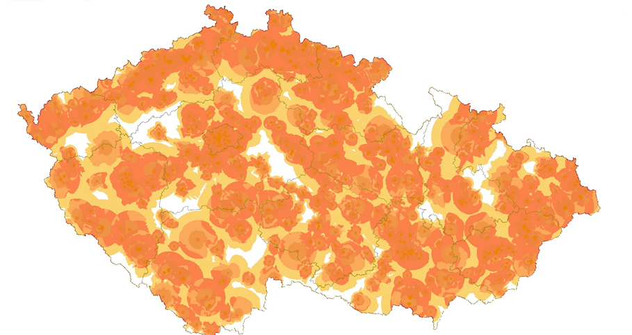 pokrytí sítě LoRaWAN od Českých radiokomunikací